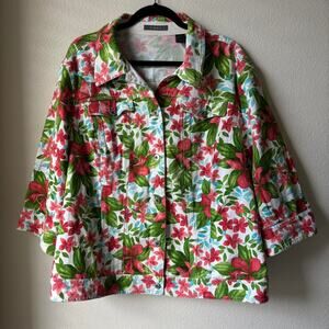 Vintage Y2k Floral Denim Jacket 2X